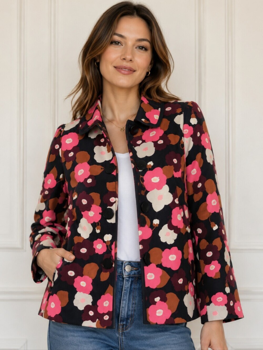 KATE SPADE New York Blooming Floral A-Line Boxy Swing Fit Jacket